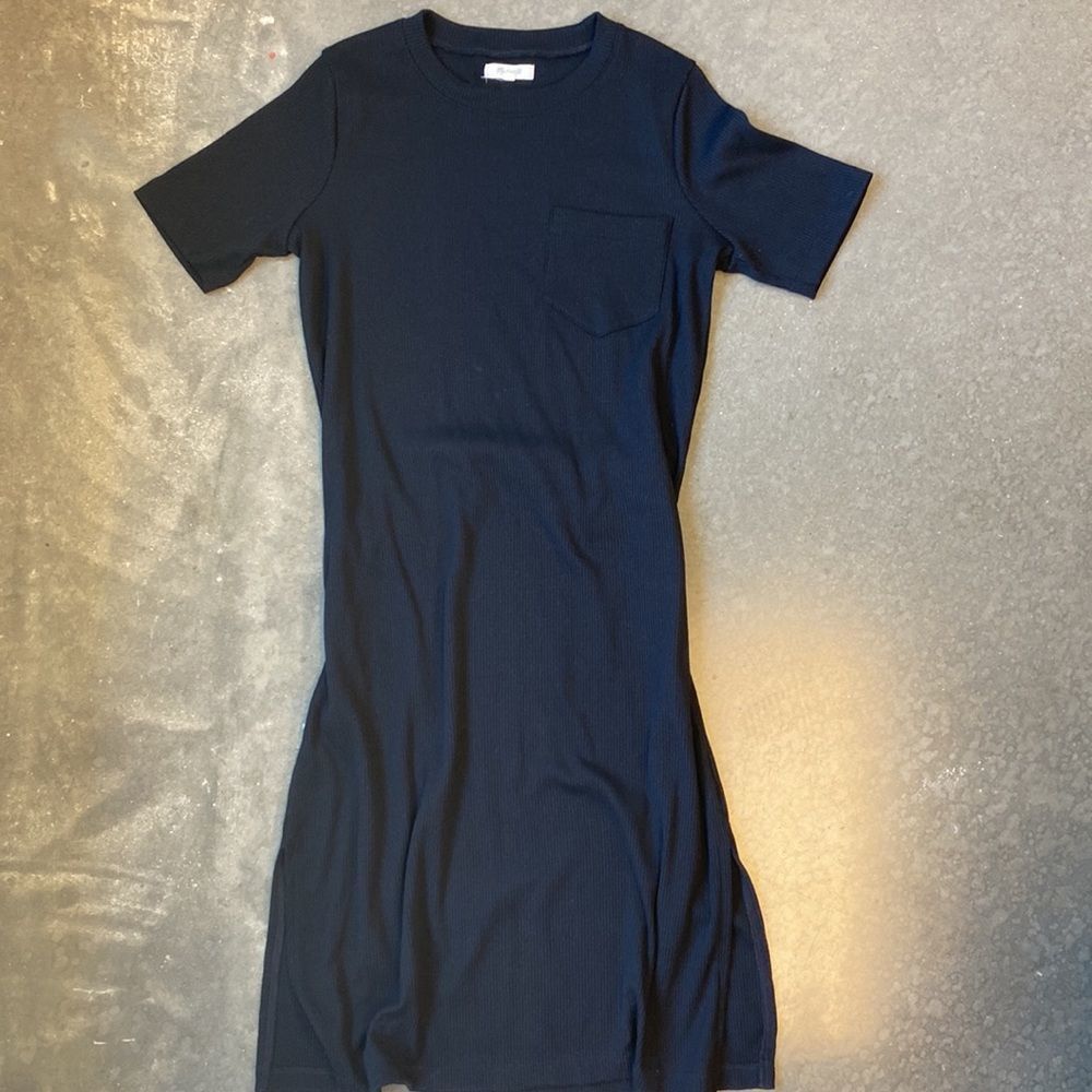 Madewell Dress black ribbed midi length small